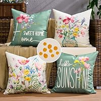 Outdoor Kissenbezug Wasserdicht Kissen 40x40 cm Wasserfest Dekorative Rosa Blumen Design Kissenbezüge Leinen-Optik Sofakissen Dekokissen für Garten Sofa Couch Wohnzimmer Schlafzimmer 4er Set