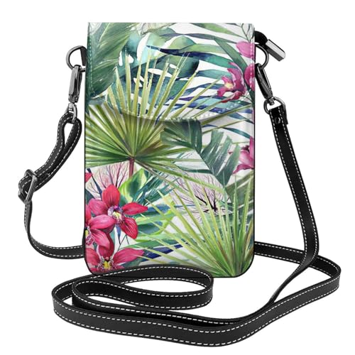 Sac à bandoulière pour téléphone idéal pour vos balades d'été avec son motif plantes tropicales