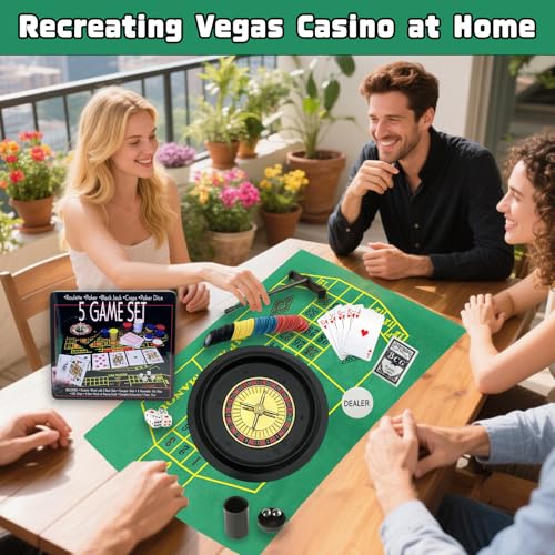 IIDEA 5 in 1 Professional Roulette Wheel Set, 10-inch Gambling Wheel, with 100 Chips, 3 Different Game Table Mats, Rake and Ball, Casino Games Suitable for Roulette and Texas Hold'em - Thumbnail 6