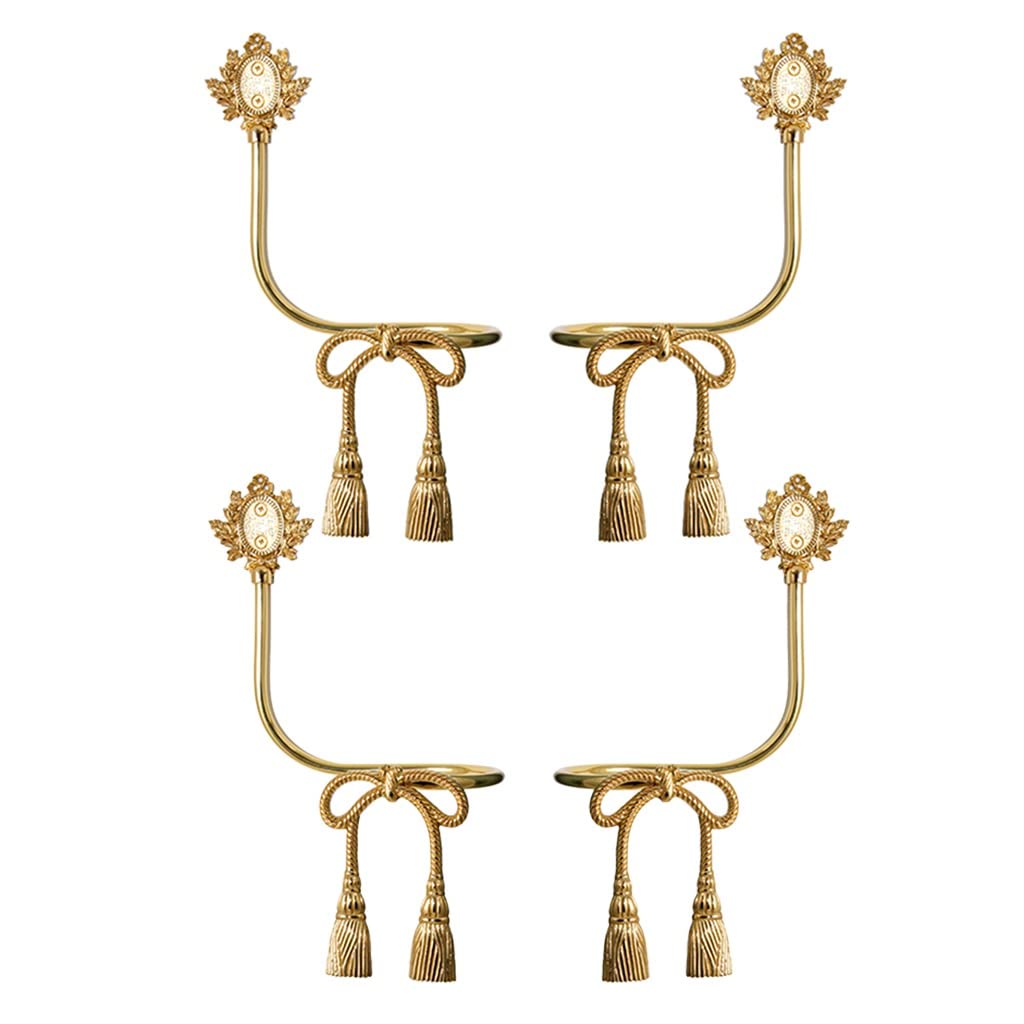 Vorhanghalter, Hanfseil-Schleife, Dekoration, Vorhang-Raffhalter, Messingvorhanghaken, Vorhang-Raffhalter mit Schraube, Wandhaken für Vorhänge (Messing, 4 Stück)