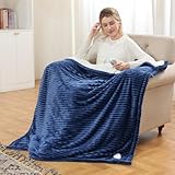 Heated Blanket Electric Throw - Soft Flannel Electric Blanket 50' x 60', Heating Blanket with 10 Time Settings, 6 Heat Settings, Machine Washable with Over-Heat Protection (Navy Blue)