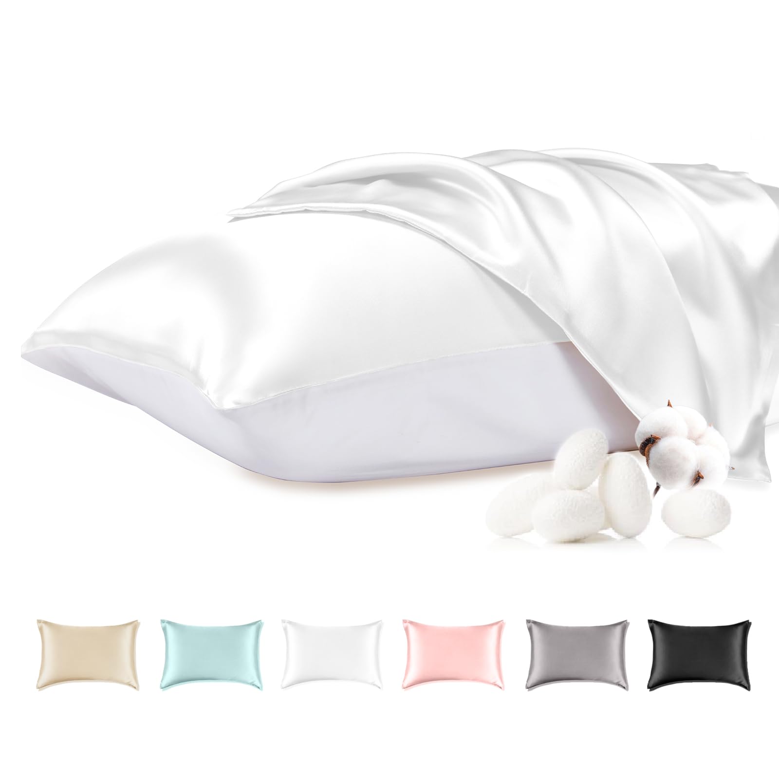 - THXSILK 100% Mulberry Silk Pillowcase with Cotton Underside, Silk Pillowcase for Hair and Skin, Standard Size Grade 6A+ Mulberry Silk, Soft Breathable Pillow Cover with Zipper, 1 Pack (White,Standard)