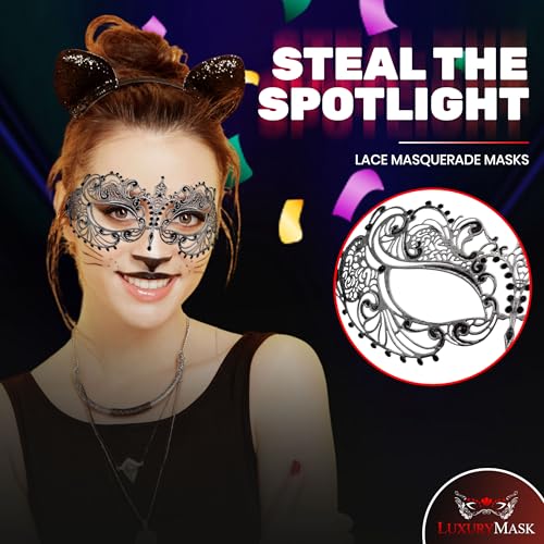 Image of Masquerade Mask for Women with Rhinestones - Elegant Metal Half Face Mask for Masquerade Parties, Mardi Gras, & Themed Events