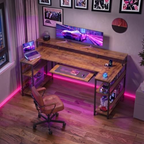 Image of Deskio Gamz Desk, Computer Table for Home Pc, Office Table for Home, Gaming Worktable | with Book Shelf + Monitor Riser, Forest Wood, Metal (160 Cm x 60 Cm x 75 Cm) | DIY