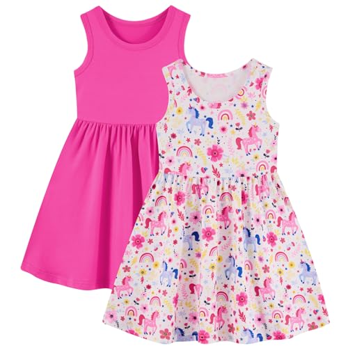 Funnycokid - Funnycokid Toddler Girls Dress 4T Summer Sundress Clothes Unicorn Hot Pink - Best Deal on Amazon
