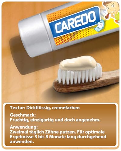 CAREDO Kinderzahnpasta, Geeignet für unter 12-Jährige, Schützt Milchzähne, Verhindert Karies, Sicher zu Schlucken, Fruchtgeschmack – 50g Pro Tube – Bild 7