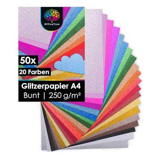 OfficeTree 35 x Glitzerpapier zum Basteln A4-15 Farben