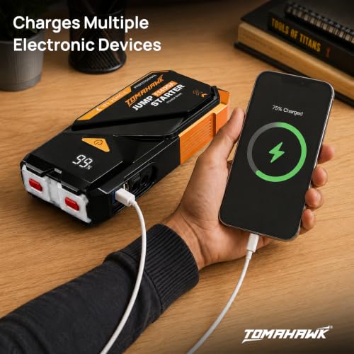 Image of TOMAHAWK JUM-5635 8000mAh Fast-Charging Jump Starter PowerBank | 700A (1400 A Peak) | LED Flashlight with SOS & Strobe | Type-C Quick Recharge | 12 Month Replacement Guarantee