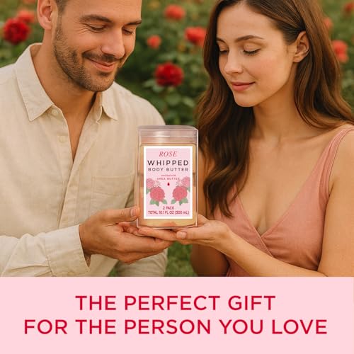 Image of Princess Belle Rose Whipped Shea Body Butter, Body Moisturizer for Dry Skin, Smell Good, Rose Gifts for Women-2 Pack (3.4floz + 6.8 floz)
