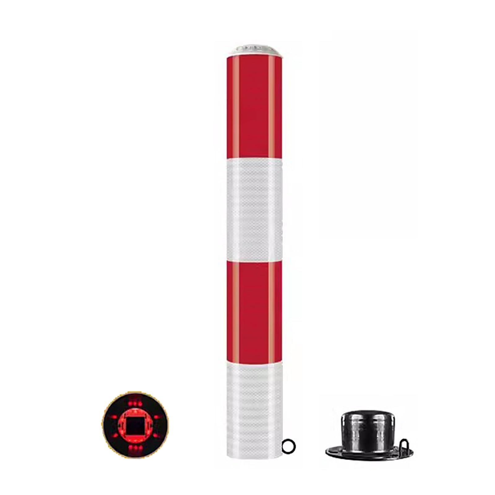 Bolardo de seguridad, barrera de estacionamiento LED de tubo de acero desmontable solar de 31,5 pulgadas con cinta reflectante, para entrada de vehículos, almacén, delimitador de tráfico (Rojo)