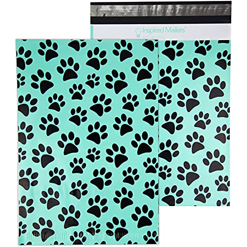 Image of Inspired Mailers - Poly Mailers 10x13-100 Pack - Aqua Paw Prints - Shipping Bags for Clothing - Large Mailing Envelopes - Shipping Envelopes - Mailers Poly Bags 10x13