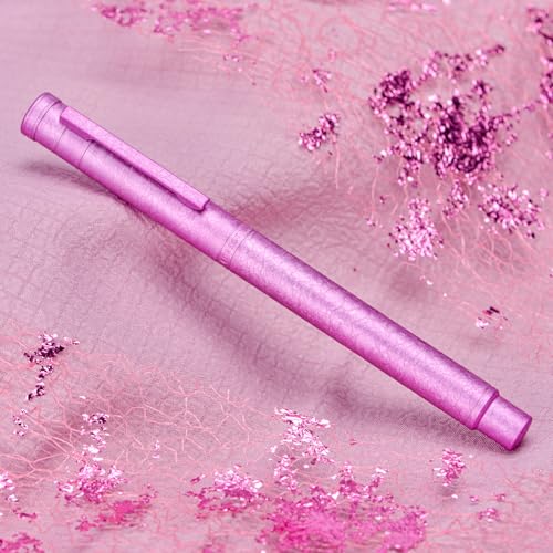 Image of Hongdian 1851 Forest Fountain Pen Pink Ice Flowers, Bent Nib Classic Design with Converter and Metal Pen Case
