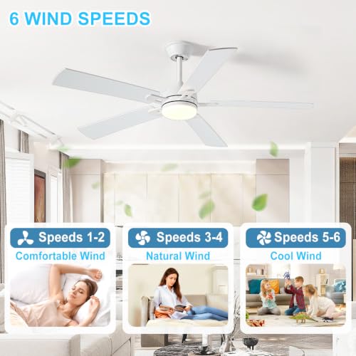 Image of Depuley 60-inch Ceiling Fan with Light: White Ceiling Fan for Living Room Indoor - Modern Ceiling Fan with Remote Control 3CCT Dimmable Noiseless 5 Reversible Wood Blades 6 Speeds Timer