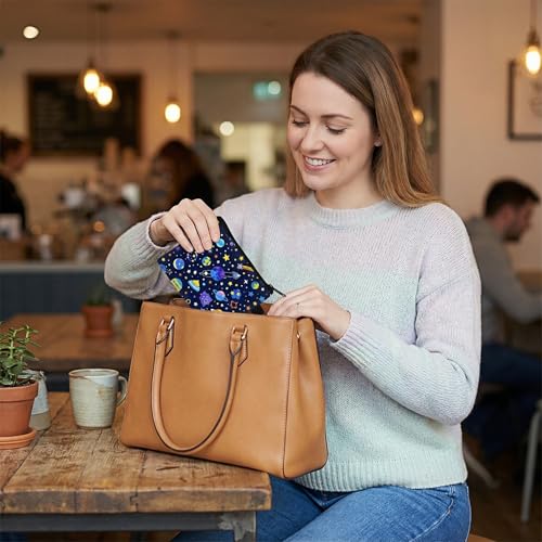 Fubuuf 6 Stück Mini Geldbörse Kinder Geldbeutel mit Weltraum Design, Tragbare Münzbeutel mit Reißverschluss, Kleines Portemonnaie Damen für Kleingeld, Schlüssel, Karten, Kopfhörer (11x13,5cm)