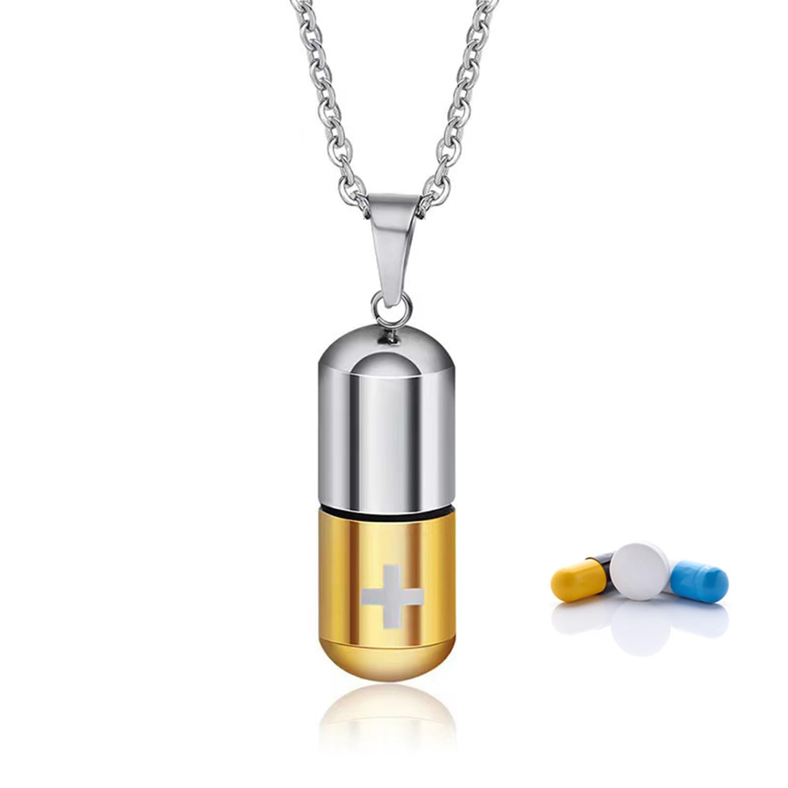 FUNRIN Mini Pill Fob Necklace, Titanium Waterproof Keychain Pill Holder Container, Portable Travel Pill Case EDC Pill Carrier Pendant, Discreet Outdoor Camping Daily Pill Box,Yellow