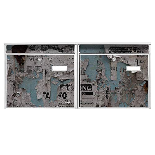 banjado Briefkastenanlage 2 Fach - 2 Briefkästen 72x32x10cm groß - Doppelbriefkasten Set - Namensschild, 2 Schlüssel, Montagematerial - Stahl verzinkt weiß - Motiv Zeitungen