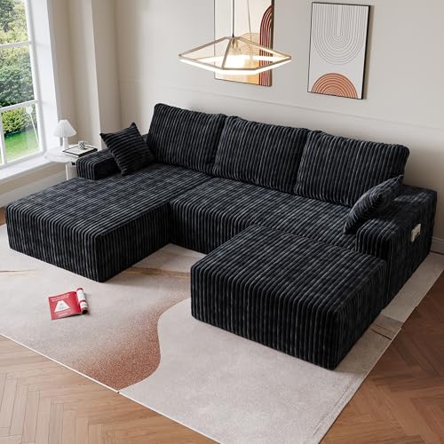 Image of Modular Sectional Sofa Couches L-Shape Couch 3 Seat Modular Sofa Memory Foam Sectional Couches for Living Room (Black, 108 inch+Left Chaise + Ottoman)