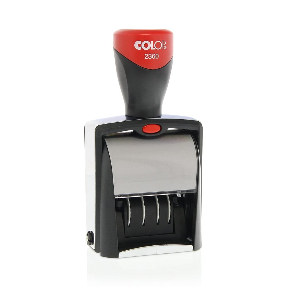 COLOP Classic Line 2360 - Timbro datario con 2 classificazioni e pinzette per personalizzare il testo desiderato, 17 x 8 x 5,5 cm