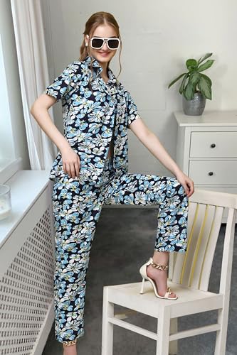Image of POPWINGS Casual Floral Printed 3-Piece Co-Ord Set for Women || Co-Ord Set for Women Western Summer Office Wear || Crop Top, Trouser and Shirt Set for Women