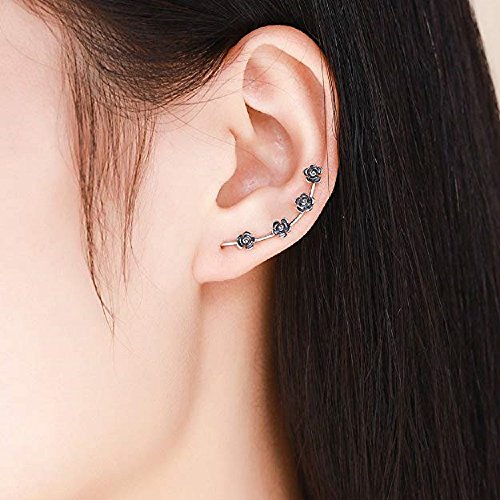 Vintage Rose Flower 925 Sterling Silver Ear Cuff Wrap Earrings For Women Girls Crawler Climber Piercing Hypoallergenic #TOP5