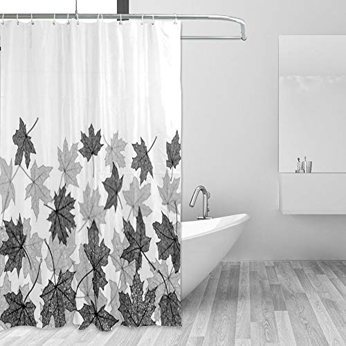 Rideau de douche lavable en machine à motif feuilles d'érable 66x72