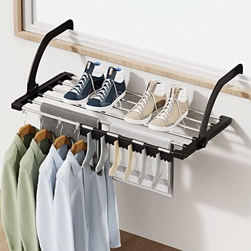 Clothes Drying Rack Indoor,Stainless Steel Laundry Drying Rack, Foldable Portable Space Saving Clothes Drying Rack, Removable Sock Clips for Easy Access, Drying Rack Shoe Rack