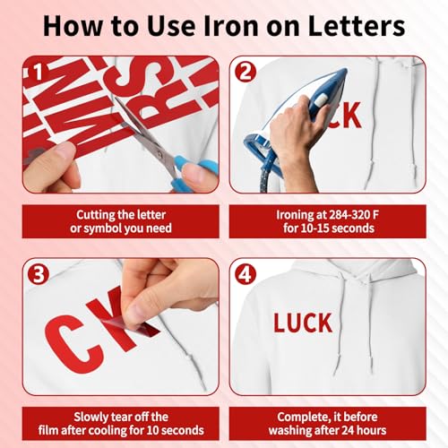 Image of 10 Sheets 440 Pieces Iron on Letters for Clothing, 2 Inch Heat Transfer Letters, Red Iron on Vinyl Letters with A-Z PU Alphabets Sticker for Fabric, Jersey T-Shirt Printing DIY Craft