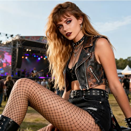 akiido Fishnet Stockings for Women, Black Fishnets Tights Thigh High Stockings Pantyhose, Plus Size Fits All