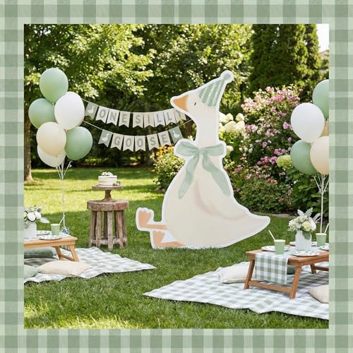 Image of Croblissful One Silly Goose Party Decorations 1st Birthday Backdrop Duck Animal Background Prop for Birthday Baby Shower Party Supplies(Sage Green,Goose)