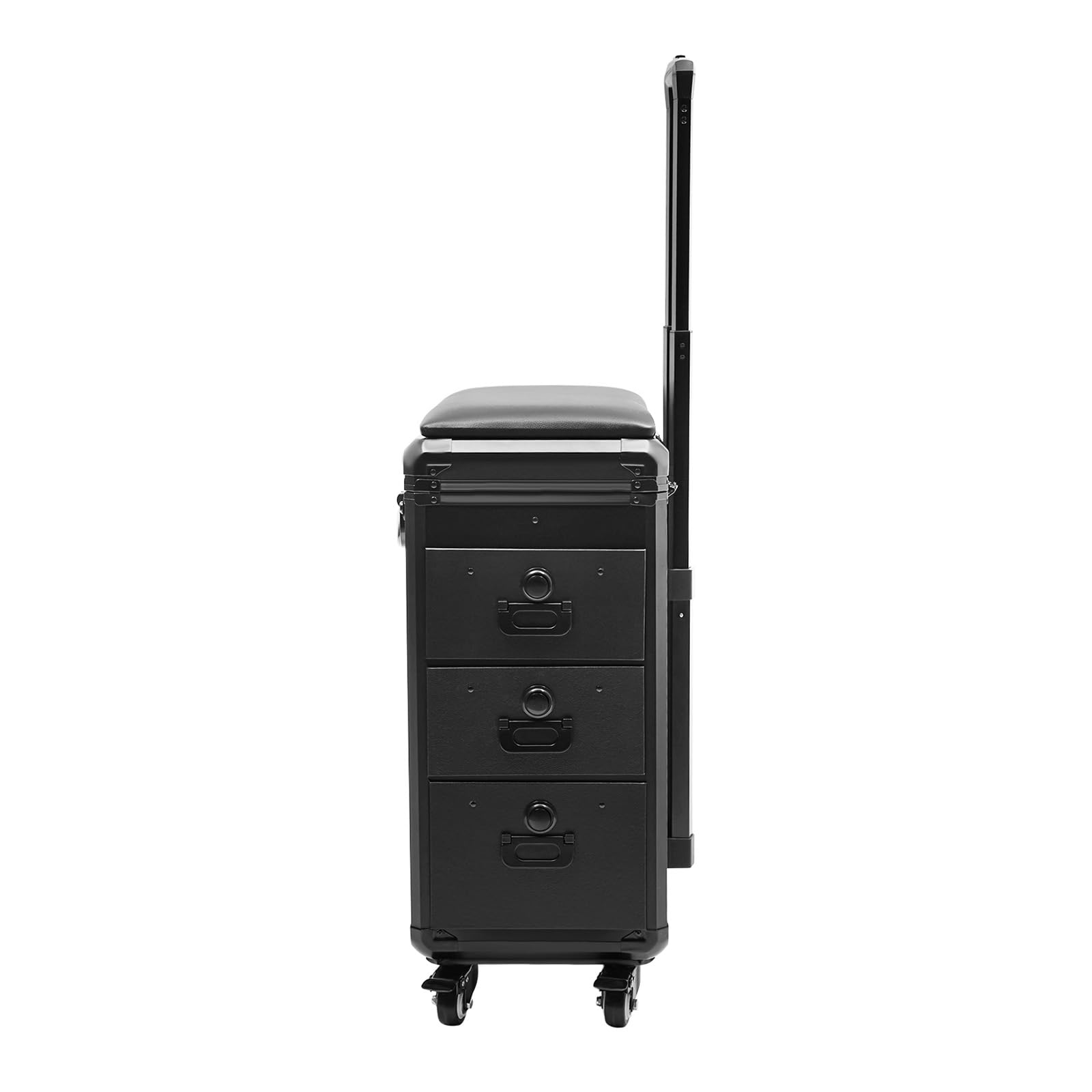 Kosmetikkoffer Trolley mit 3 Schubladen & Teleskopgriff, rollender Make-up Koffer für Profis & Reisen – Beauty Aufbewahrung für Makeup, Friseurwerkzeug, Nagelstudio (Schwarz, 42x28x53 cm)