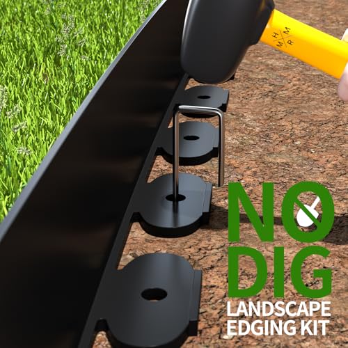 Landscape Edging 4 Inch Tall 20FT with 30Pcs Metal Spikes, Plastic Garden Edging Border No Dig Landscape Edging Border Lawn Edging for Landscaping, Flower Bed, Yard