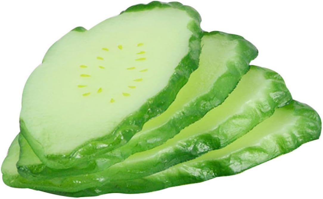 Lurrose 4Pcs Lifelike Cucumber Slice Models Artificial Vegetables Decorative Props for Restaurant Display Educational Food Shop Table Decoration