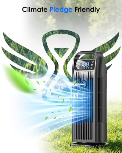 Image of Portable Air Conditioner, 4 in 1 Evaporative Air Cooler with Remote Control, 1200ML Water Tank, 120 Oscillating, 4 Speeds, 12H Timer, Mist Spray Tower Fan for Home Office, Black