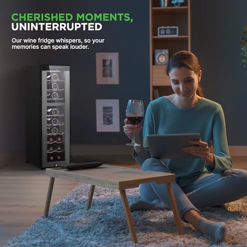 Image of Nutrichef 24 Bottle Wine Fridge | Dual Zone Wine Chiller | Adjustable Temperature 41F to 64F | Ultra Quiet Operation | Wine Cooler For Home, & Office | Free Standing 39x11x23 IN (Black)
