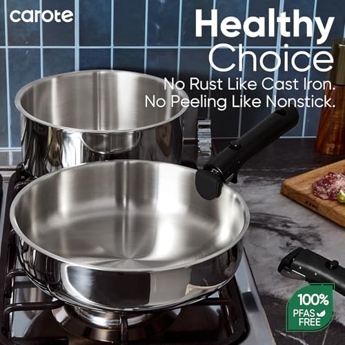 Image of CAROTE 18pcs Stainless Steel Cookware Set with Detachable Handle, Nonstick Pots and Pans Set, Induction Kitchen Cookware Sets with Removable Handle, RV Cookware Set, Oven Safe, Camping Cookware, Black