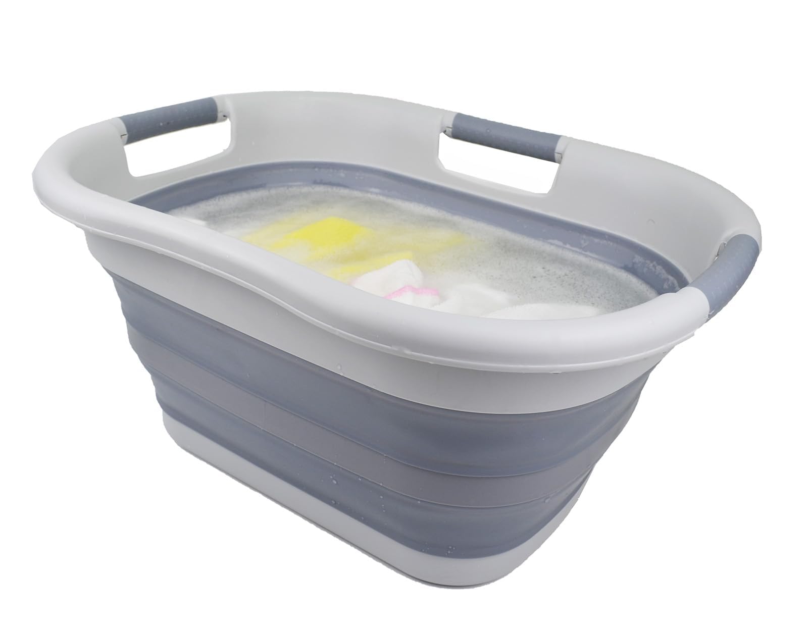 SAMMART - 30L Collapsible Plastic Laundry Basket - Foldable Laundry Washing Tub/Container - Portable Laundry Hamper/Organizer - Pop Up Saving (Grey/Dark Grey)