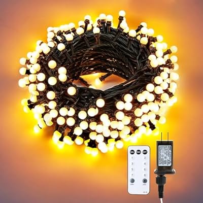 BrizLabs String Lights Warm White, 65.6ft 200 LED String Lights with Remote, 8 Modes Christmas Globe Lights, Dimmable Xmas Tree Ball Lights Outdoor Mini Globe Light for Christmas Tree Home Party Patio