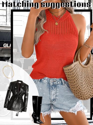 Image of ChiaoLezhee Women's Summer Knit Tank Tops, Racerback High Neck Lightweight Sweater Vest, Dressy Casual Outfits