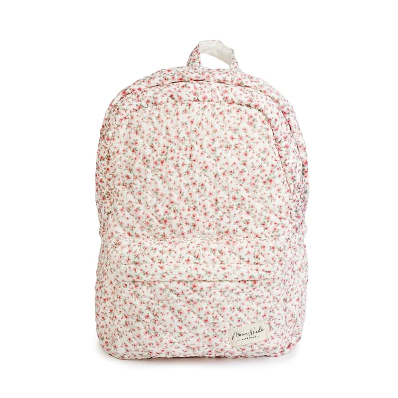 Moon Nude Quilted Backpack for Women Cute Travel Bag Lightweight Laptop Backpack with Pocket Casual Work Commuter Daypack Soft Machine Washable Bookbag - Peony