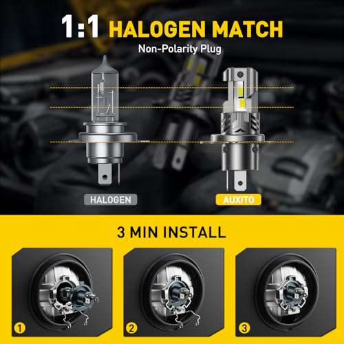 Image of AUXITO H4 /9003 Bulbs, 70000LM 6500K Cool White, Direct Replacement H4 /9003 /HB2 Light Bulbs with Fan, 1:1 Halogen Design, Side-Light for Blind Spot Fill, Plug and Play CANbus Ready No Flicker, 2PCS