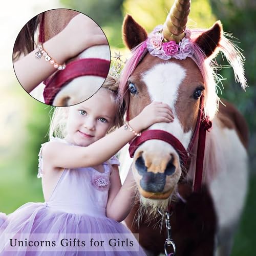 Hidepoo Unicorn Bracelet Gifts for Girls - Adjustable Pink Pearl and Rhinestone Balls Heart Initial Unicorn Bracelets Jewelry CZ Unicorn Bracelet Birthday Gifts for Girls2
