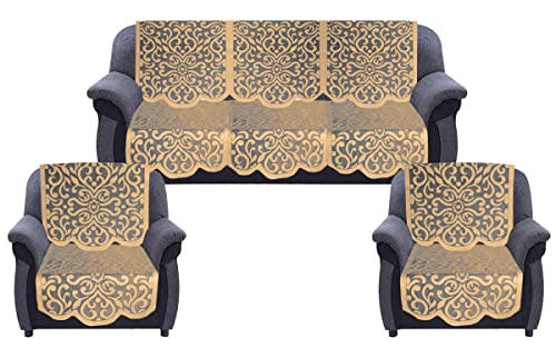 Image of Heart Home Artcam Design 5 Seater Cotton Sofa Cover Set (Golden)