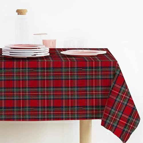 INTRECCI Mantel tartán de Navidad Tejido teñido en Hilo e Inserciones en lúrex - Manta de Navidad para Mesa Rectangular con fantasía Escocesa (140 x 300 cm, Rojo)