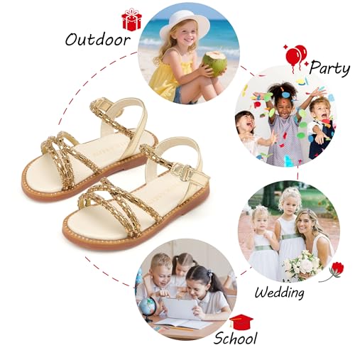 Image of PHIRAMIN Toddler Girl Sandals - Flower Girl Dress Shoes Open Toe Little Kid Flats