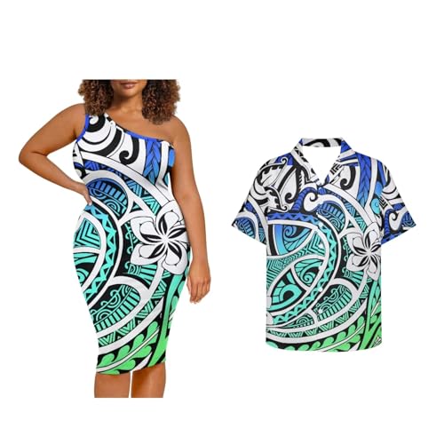 Puletasi Samoa Tribal Dress Match Short Sleeve Buttons Aloha Shirt Pattern Polynesian Matching Couple Outfits