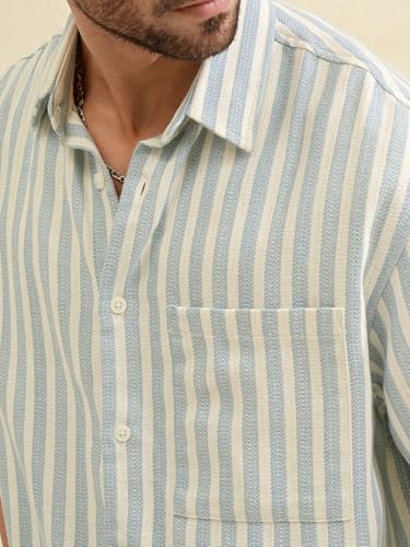 Image of Locomotive Men's Oversized Shirts | Striped | Half Sleeves | Spread Collar | Casual Shirts | Stylish Shirt