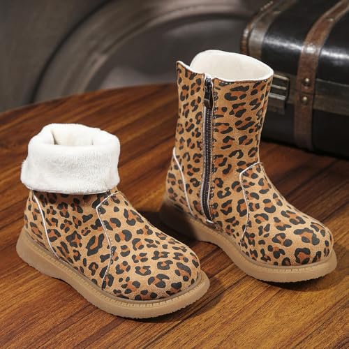 Girls Leopard Zipper Boot Kids Baby Boy Snow Leopard Boots Flat Suede Slip On Comfortable Water Proof Winter Boot2