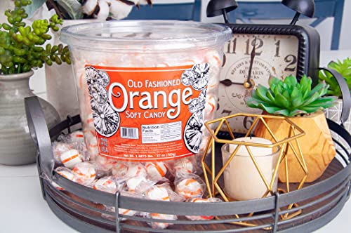 Stewart Old Fashioned Orange Flavored Pure Sugar Candy Puff Balls - Individually Wrapped Candy Snack, Fat-Free, Cholesterol-Free, Gluten-Free, Made In The Usa - 27Oz Tub #TOP5