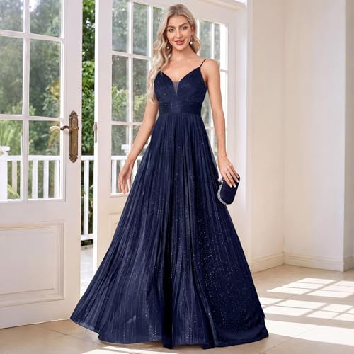 Image of Sexy Backless Maxi Formal Dress for Women with Sequin, Sleeveless Pleated Evening Gowns for Wedding and Cocktail