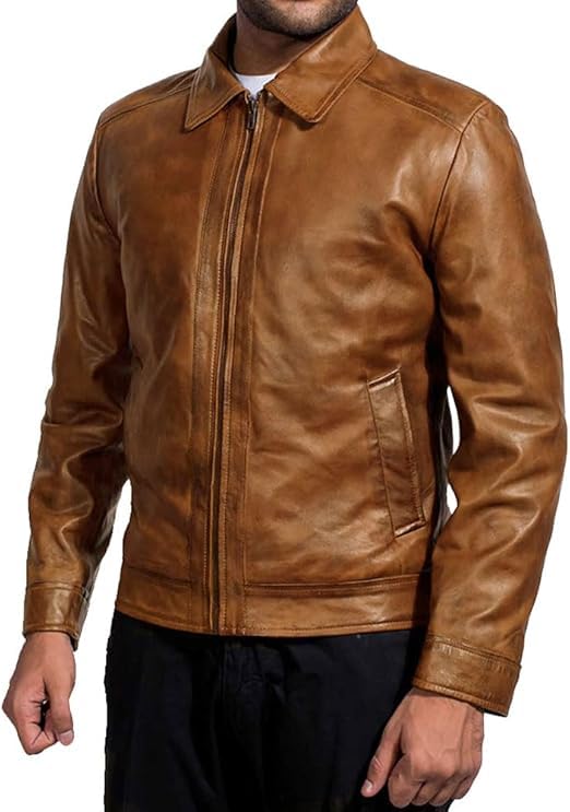 Men’s Vintage Lambskin Leather Trucker Classic Shirt Collar Style Motorcycle Cowboy Jacket3